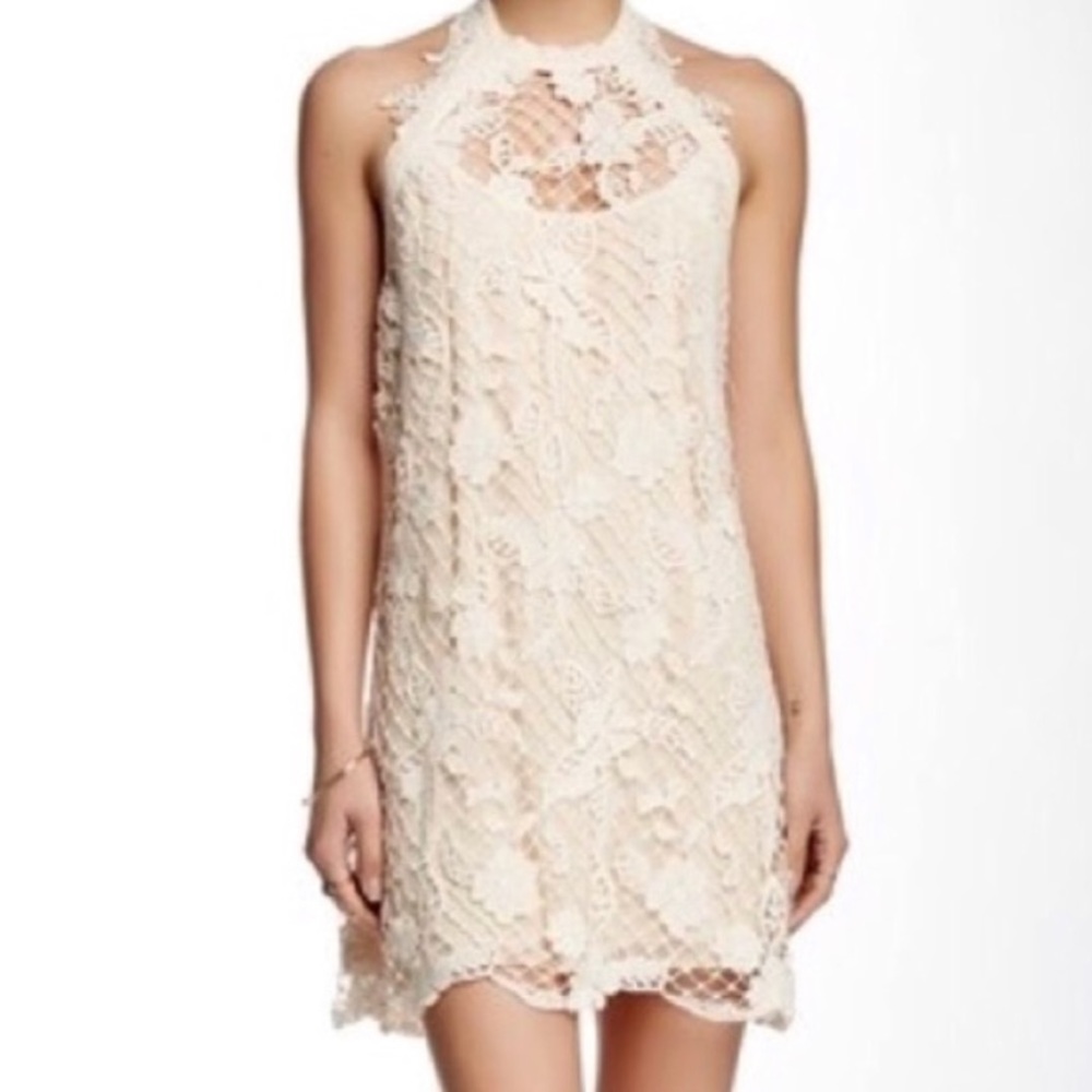 Free People | Cream, Crochet Lace Halter dress S
